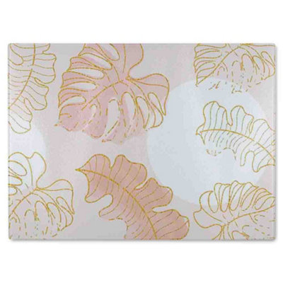 B&Q -  Botanical Leaves Line Art  Watercolour Glass Chopping Boarddesigner Style