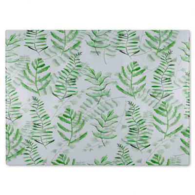 B&Q -  Green Fern Watercolour Glass Chopping Board