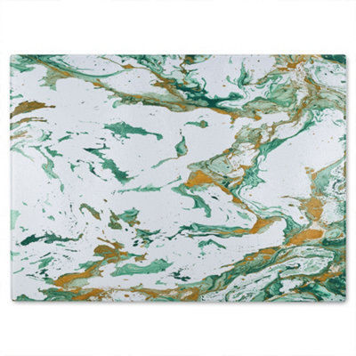 B&Q -  Green & Golden Marble Glass Chopping Board