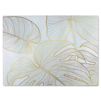 B&Q -  Golden Botanical Line Art Glass Chopping Board