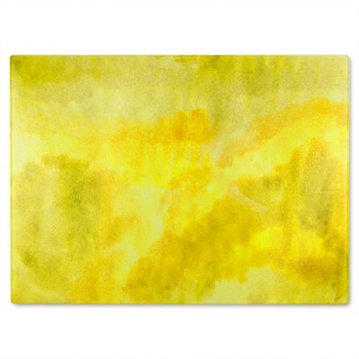 B&Q -  Yellow Watercolour Glass Chopping Board