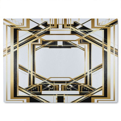 B&Q -  Art Deco Golden Black Frame Glass Chopping Board