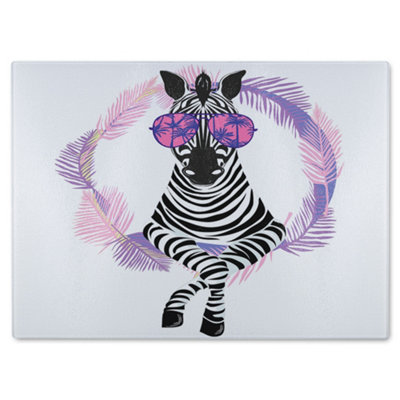 B&Q -  Pink Zebra Glass Chopping Board