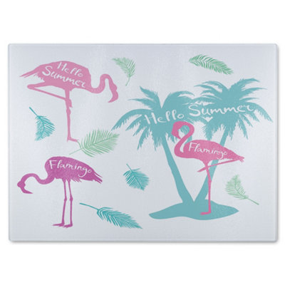 Benjamin Tate Design Palm & Flamingo Glass Chopping Board