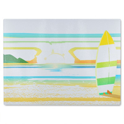 B&Q -  Surf Board On Beach Glass Chopping Board