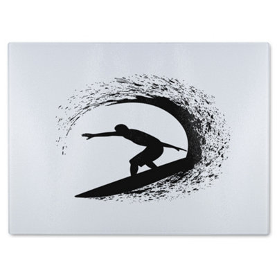 Benjamin Tate Design Surfer Silhouette Glass Chopping Board