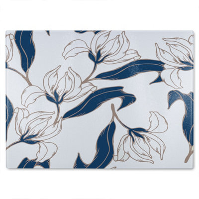 B&Q -  White Flowers Glass Chopping Board