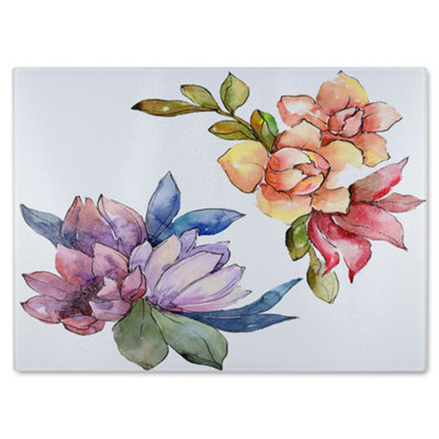 B&Q -  Rainbow Flowers Glass Chopping Board