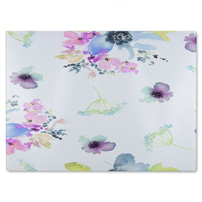 B&Q -  Watercolour Flowers Glass Chopping Board
