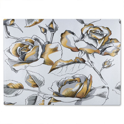 B&Q -  Golden Roses Glass Chopping Boarddesigner Style