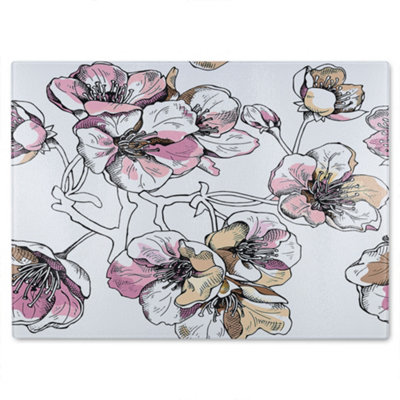 Benjamin Tate Design Flower Illustration Glass Chopping Board