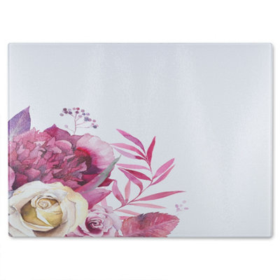 Benjamin Tate Design Floral Glass Chopping Board Pink