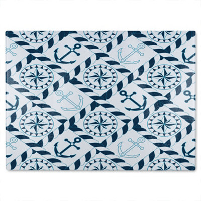 B&Q -  Blue Nautical Elements Glass Chopping Board