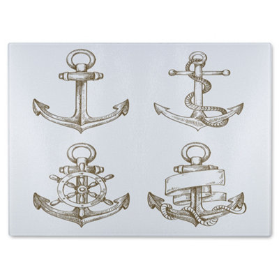 Benjamin Tate Design Drawn Anchors Glass Chopping Boarddesigner Style from B&Q