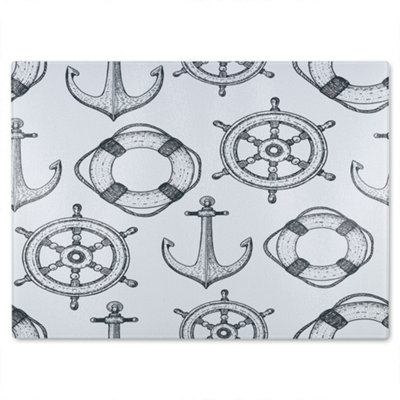Benjamin Tate Design Anchor & Wheel Glass Chopping Boarddesigner Style