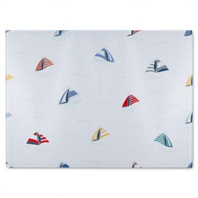 B&Q -  Striped Sailboats Glass Chopping Boarddesigner Style
