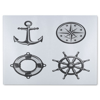 Benjamin Tate Design Nautical Icons Glass Chopping Boarddesigner Style from B&Q