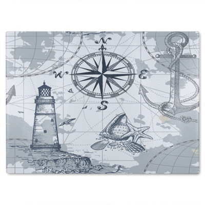 B&Q -  Compass & Map Glass Chopping Boarddesigner Style