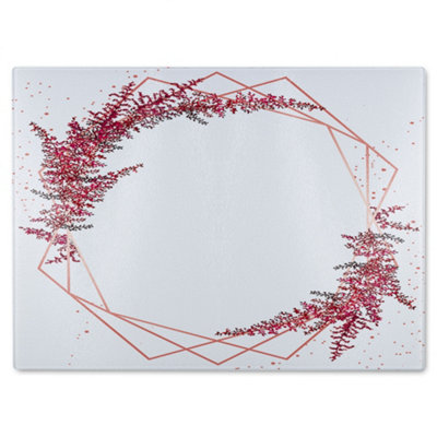 B&Q -  Pink Flower And Geometric Shapes Glass Chopping Board
