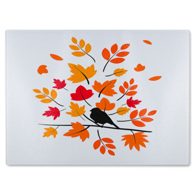 B&Q -  Autumn Bird On Branch Glass Chopping Board