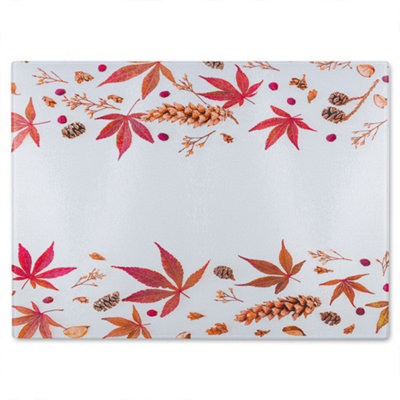 Benjamin Tate Design Autumn Leaves Half Border Glass Chopping Board