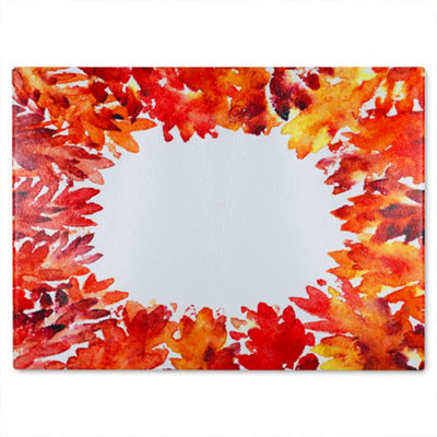 Benjamin Tate Design Circled Autumn Leaves Glass Chopping Boarddesigner Style from B&Q