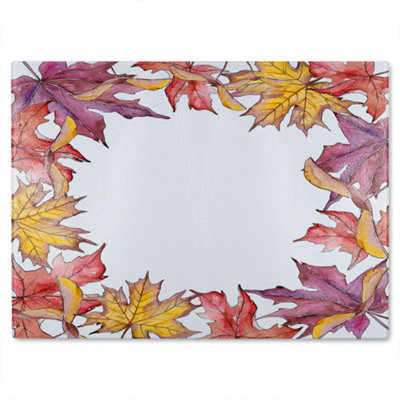 B&Q -  Gold & Purple Leaves Glass Chopping Boarddesigner Style