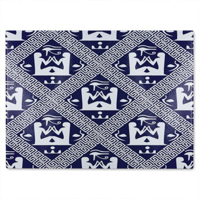 B&Q -  Egyptian Hieroglyphs In Navy Glass Chopping Board