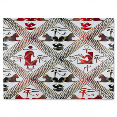 B&Q -  Egyptian Hieroglyphs In Red & Black Glass Chopping Boarddesigner Style