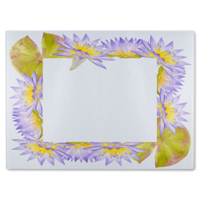 Benjamin Tate Design Gold/Purple & Flowers Glass Chopping Board