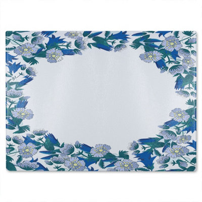 B&Q -  Winter Blue Flowers Glass Chopping Boarddesigner Style