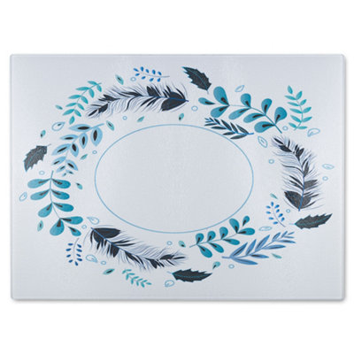 B&Q -  Blue Leaves Frame Glass Chopping Boarddesigner Style