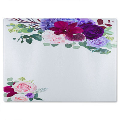 B&Q -  Pink & Purple Roses Glass Chopping Boarddesigner Style