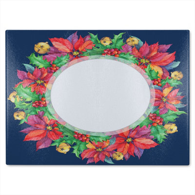 B&Q -  Holly & Bright Leaves Glass Chopping Board
