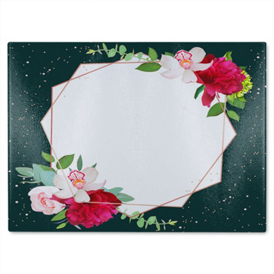 Benjamin Tate Design Dark Bright Flowers Glass Chopping Boarddesigner Style