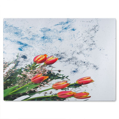 Benjamin Tate Design Flowers On Marble Glass Chopping Boarddesigner Style from B&Q