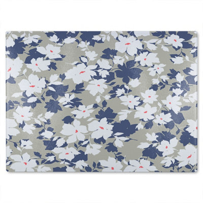 B&Q -  Grey Purple & White Flowers Glass Chopping Boarddesigner Style
