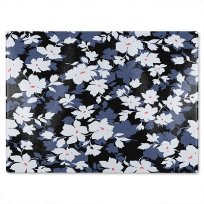 Benjamin Tate Design & Flowers Glass Chopping Board White/Black/Purple