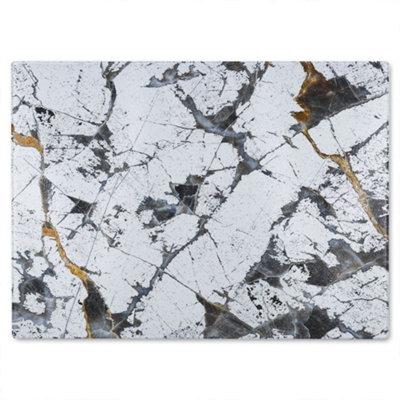 B&Q -  Black & Gold Marble Glass Chopping Board