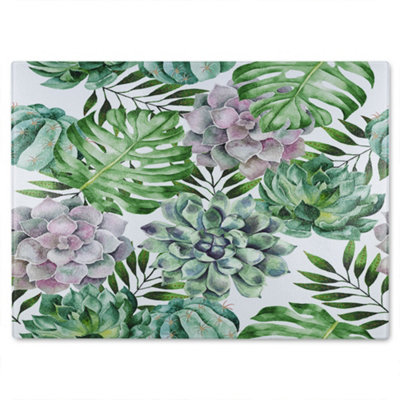 B&Q -  Watercolour Botanical Leaves Glass Chopping Board