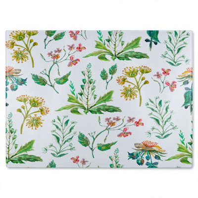 B&Q -  Watercolour Leaves & Flowers Glass Chopping Board