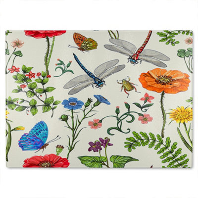 B&Q -  Flowers & Insects Glass Chopping Boarddesigner Style