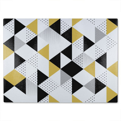 B&Q -  Gold & Black Geometric Triangles Glass Chopping Board