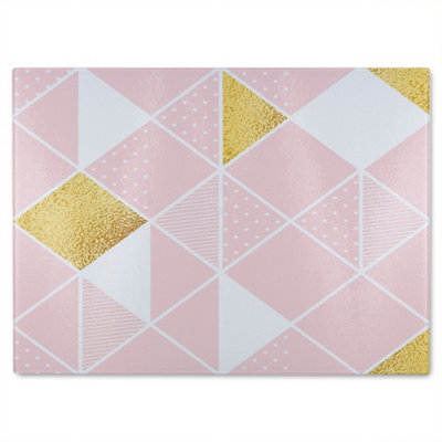 B&Q -  Pink & Gold Geometric Glass Chopping Boarddesigner Style