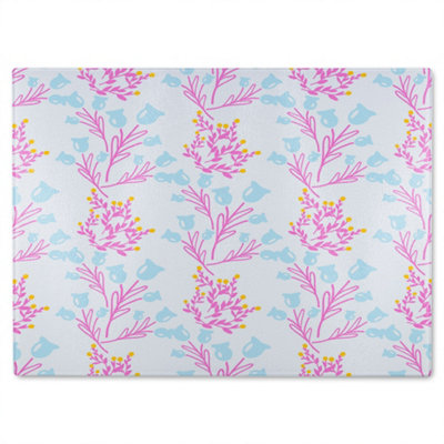 B&Q -  Pink & Blue Flower Design Glass Chopping Boarddesigner Style
