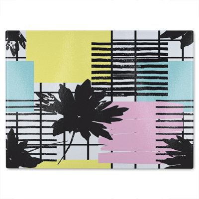 Benjamin Tate Design Geometric Shape & Leaf Print Glass Chopping Boarddesigner Style from B&Q