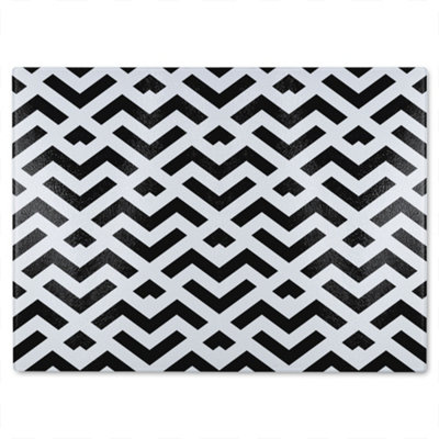 B&Q -  Black & White Geometric Glass Chopping Boarddesigner Style