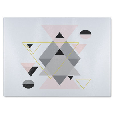 B&Q -  Pink & Grey Geometric Triangles Glass Chopping Boarddesigner Style