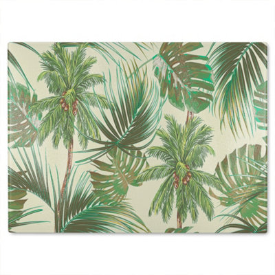 Benjamin Tate Design Tropical Leaves On Yellow Glass Chopping Boarddesigner Style from B&Q