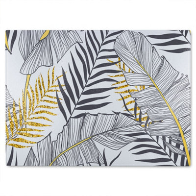 B&Q -  Gold & Black Leaves Glass Chopping Board